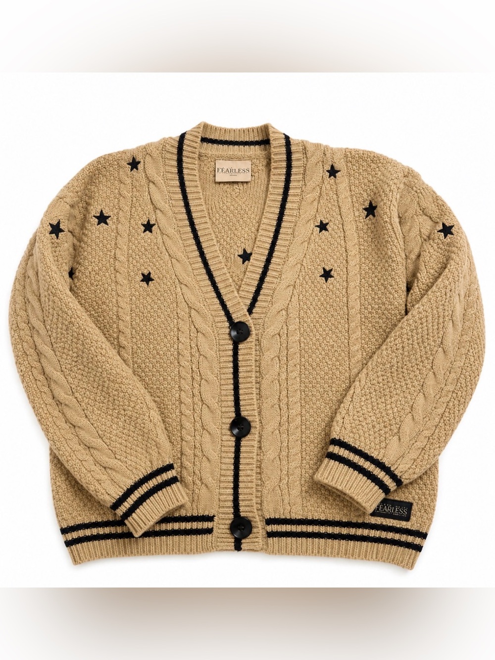 Taylor swift fearless Cable Knit Cardigan Sweater in Tan with Star Detail